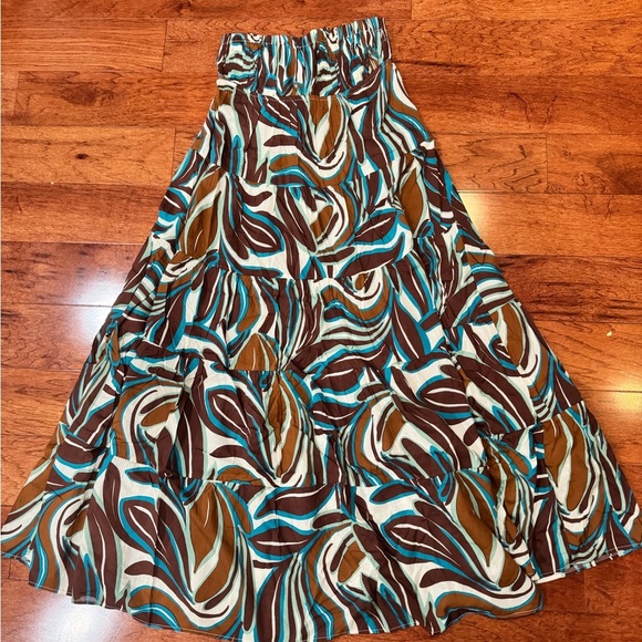 Anthropologie Dresses & Skirts - Anthropologie Brown and Blue Patterned Women's Strapless Dress NWT Size S